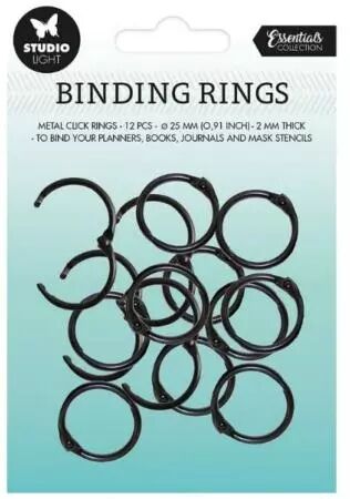 Essentials Binding Click Rings - Noir - 25 mm extérieur - lot de 12