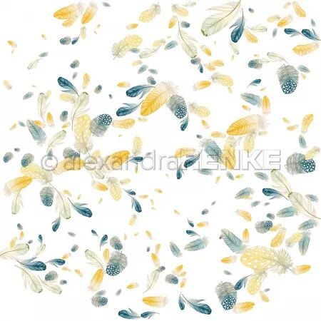 Papier - Easter flowers - Fluffy feather swirl yellow-petrol