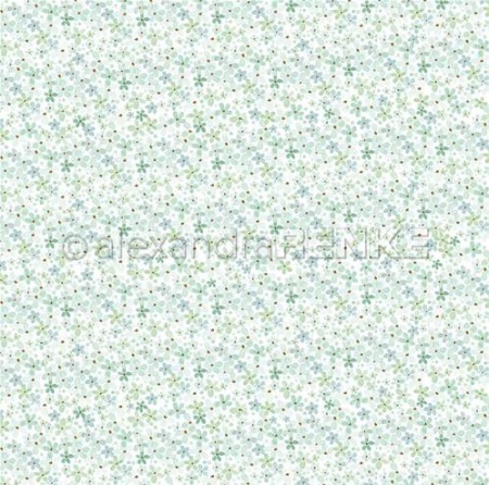 Papier - Fin motif floral turquoise-menthe