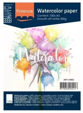 Papier Aquarelle A5 Lisse  - 200g - Blanc cassé - 100 feuilles