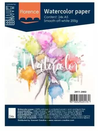 Papier Aquarelle A5 Lisse - 200g - Blanc cassé -  24 feuilles