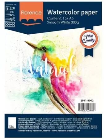 Papier Aquarelle A5 Lisse - 300g Blanc - 15 feuilles