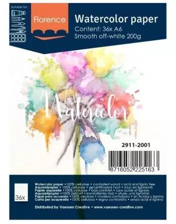 Papier Aquarelle A6 Lisse - 200g - Blanc cassé - 36 feuilles