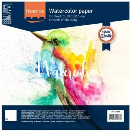 Papier Aquarelle Lisse 30x30 - 300g Blanc - 5 feuilles