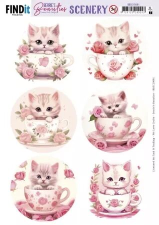 Papier Push out - Berrie\'s Beauties - Kitten in cup - Circle