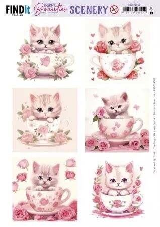 Papier Push out - Berrie\'s Beauties - Kitten in cup - Square