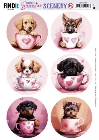 Papier Push out - Berrie\'s Beauties - Puppy in cup - Cercle